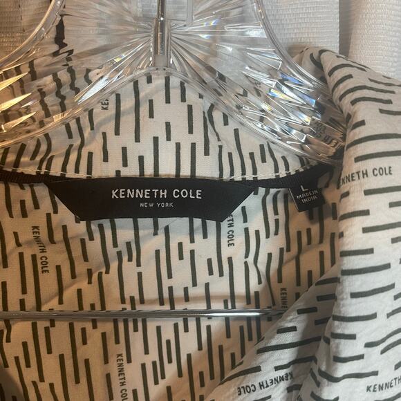 Kenneth Cole-New York Size L White and Green Mens Button Up - Picture 2 of 8